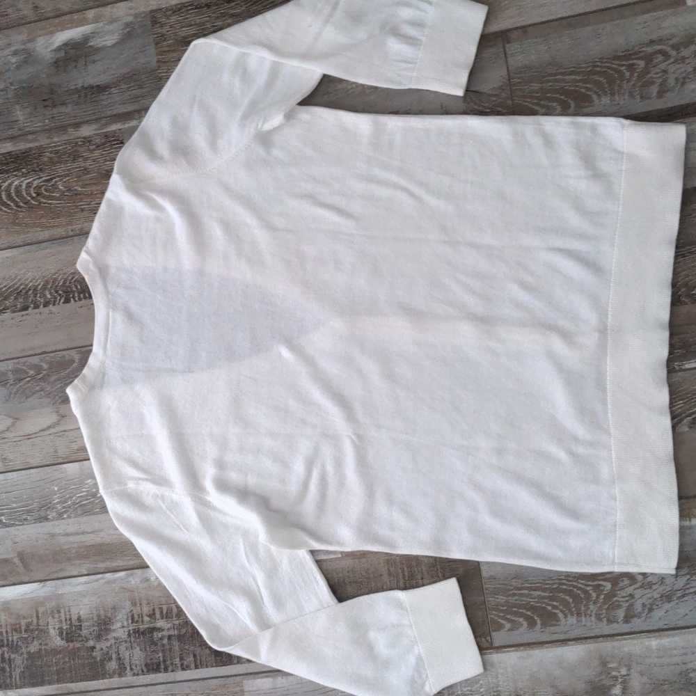 LOFT V Neck Lightweight Knit Cardigan Sweater Cream size Medium - Picture 9 of 11